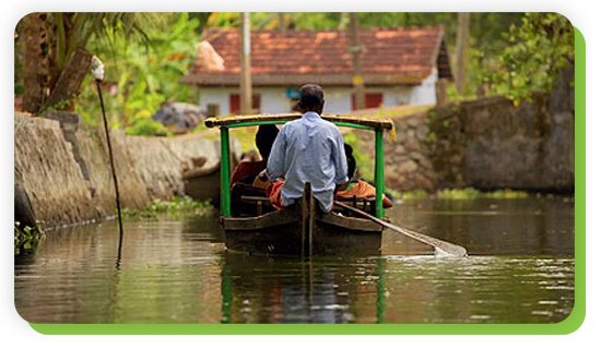 canoeing through narrow canals